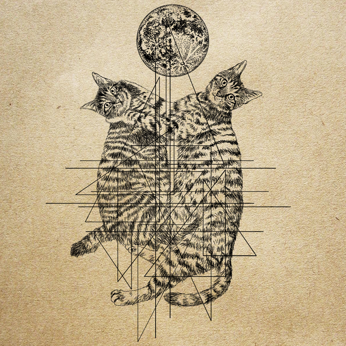 365cat.art細密画おしゃれなt猫イラスト・アート【Moon & cats】 