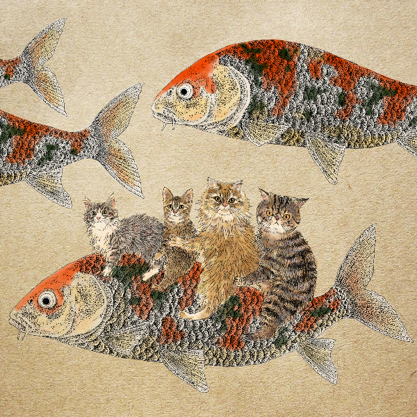 365cat.arおしゃれなt猫イラスト・アート【青空を泳ぐ】 
