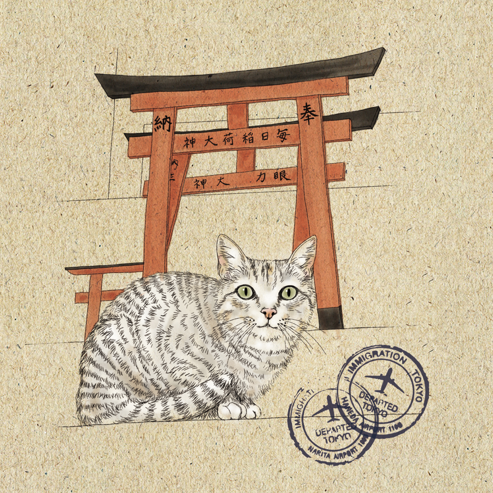 神社の神の猫イラスト