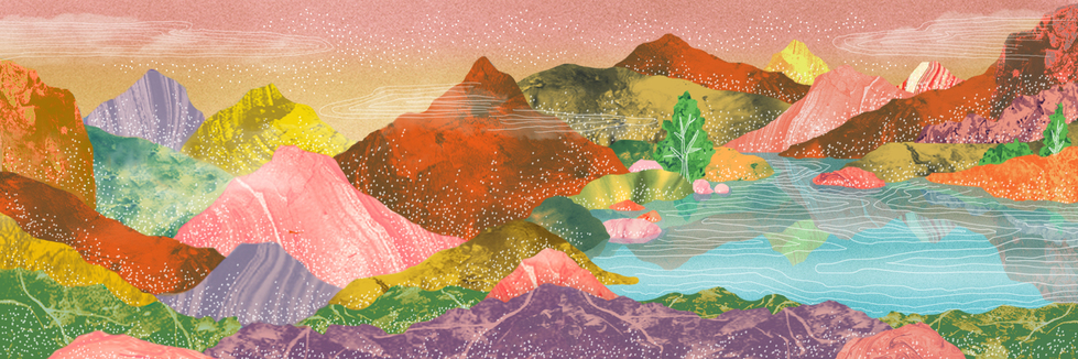 山マーブリング アート・景色カラフルポップイラスト