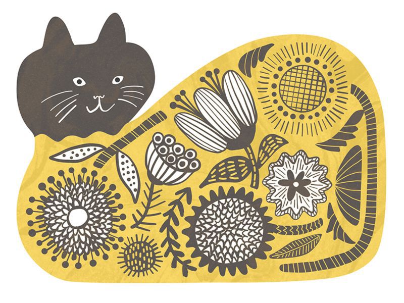 猫の絵・北欧イラストテキスタイル