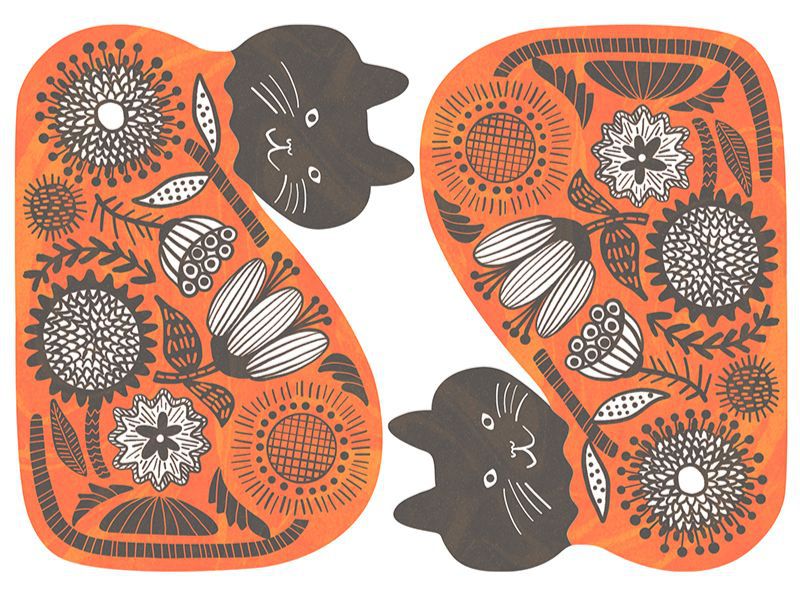 猫の絵・北欧イラストテキスタイル