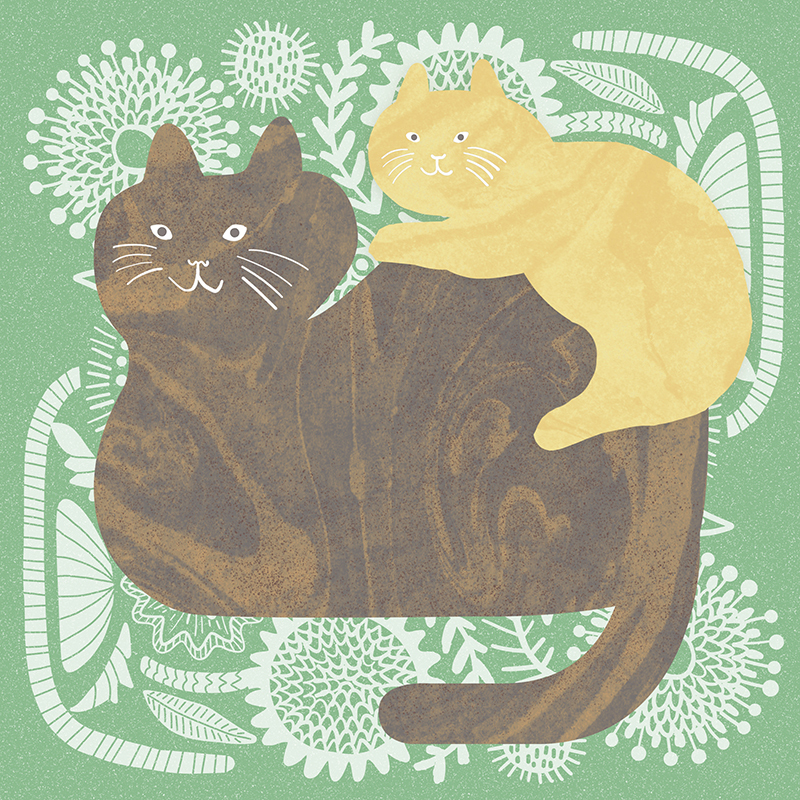 猫親子の絵・北欧イラストテキスタイル