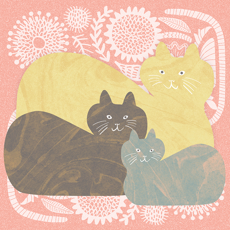 猫親子の絵・北欧イラストテキスタイル