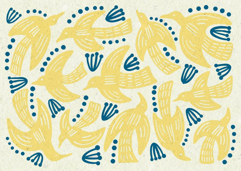 鳥の絵・北欧イラストテキスタイル