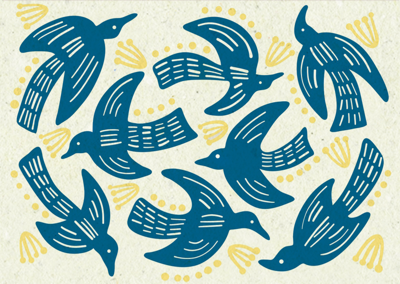 鳥の絵・北欧イラストテキスタイル